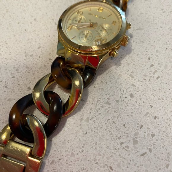 Michael Kors MK 4222 Gold Tone Chain Tortoise Watch